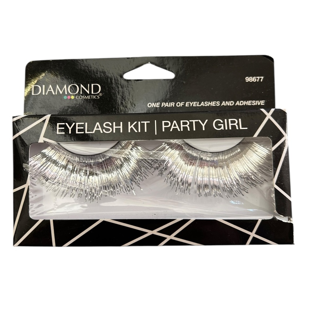 NEW Diamond Cosmetics Silver Metallic "Party Girl" False Eyelashes Eyelash Kit